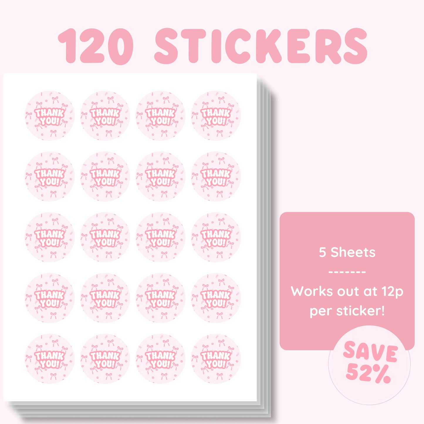 Pink Bow Thank You Stickers