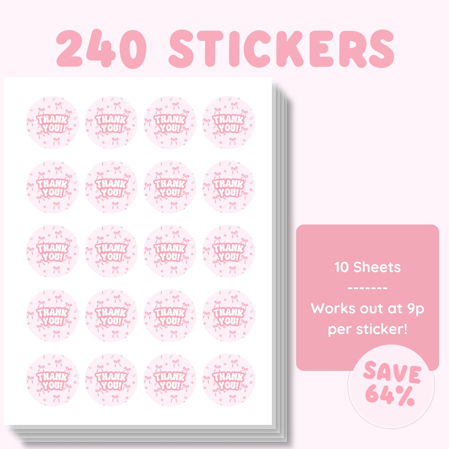 Pink Bow Thank You Stickers