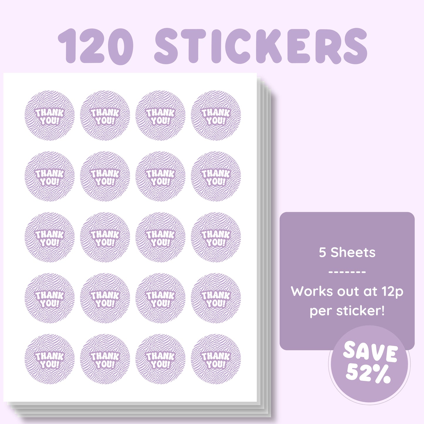 Purple Zebra Thank You Stickers