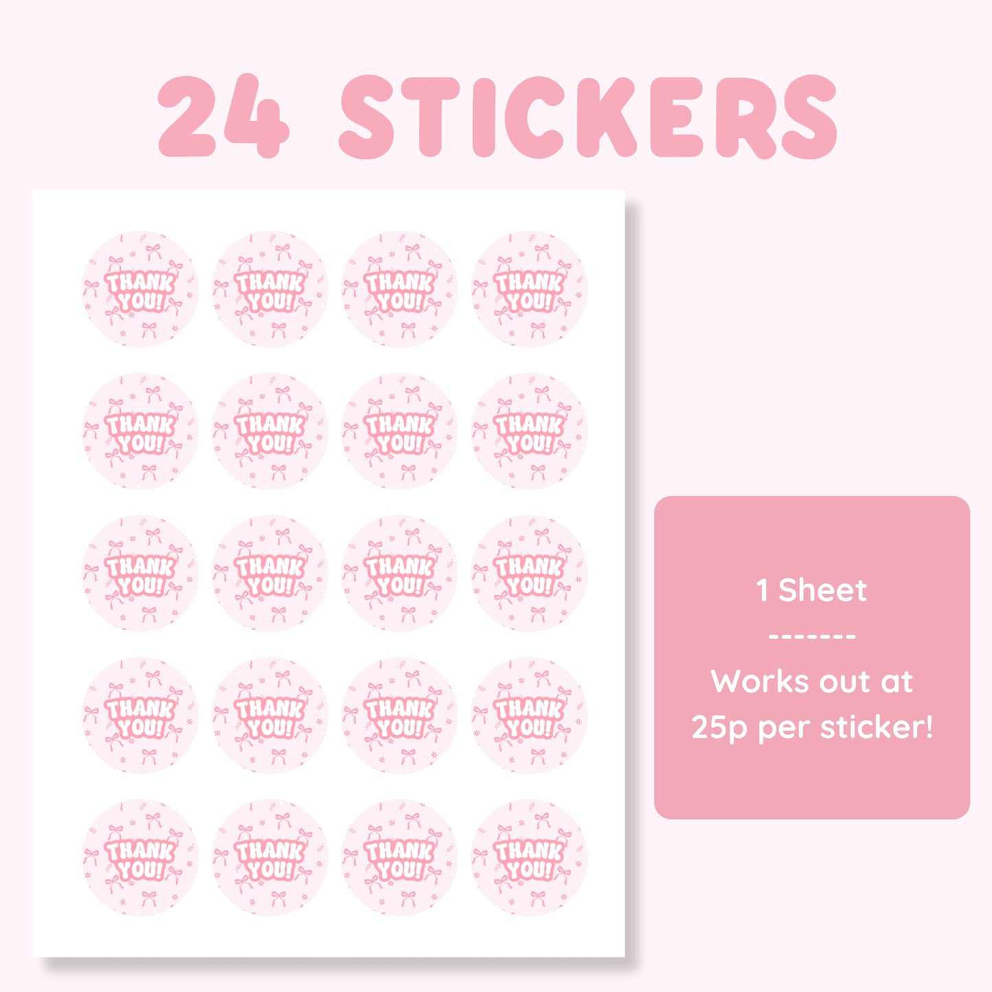 Pink Bow Thank You Stickers