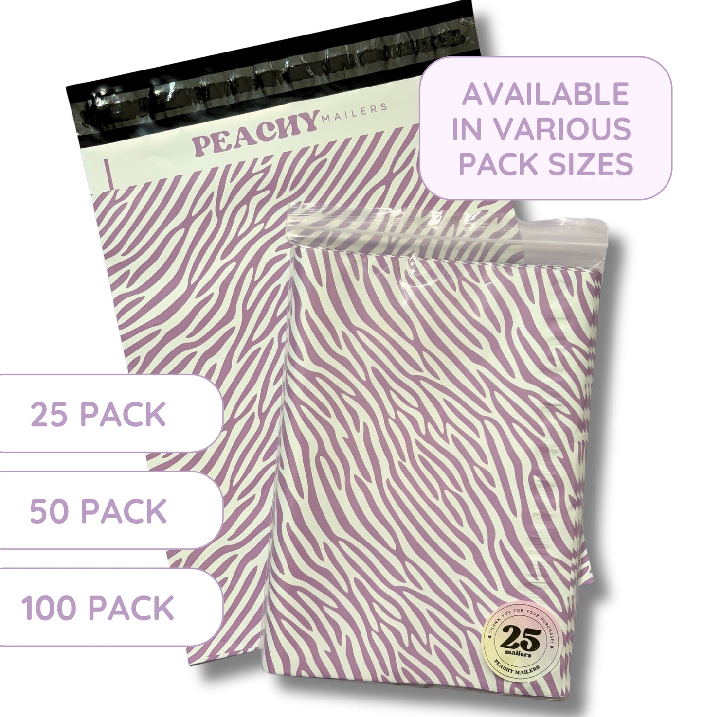 10x13 Purple Zebra Stripe Mailing Bags