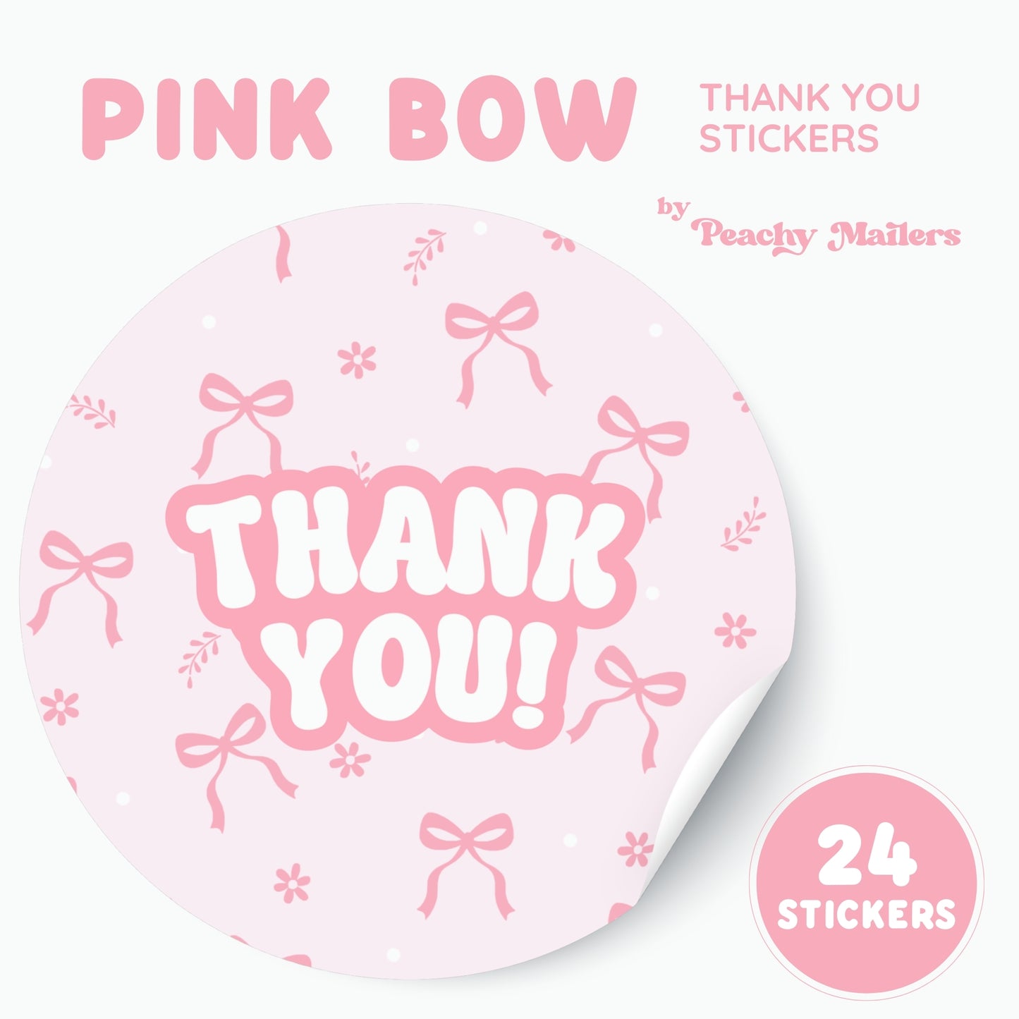 Pink Bow Thank You Stickers