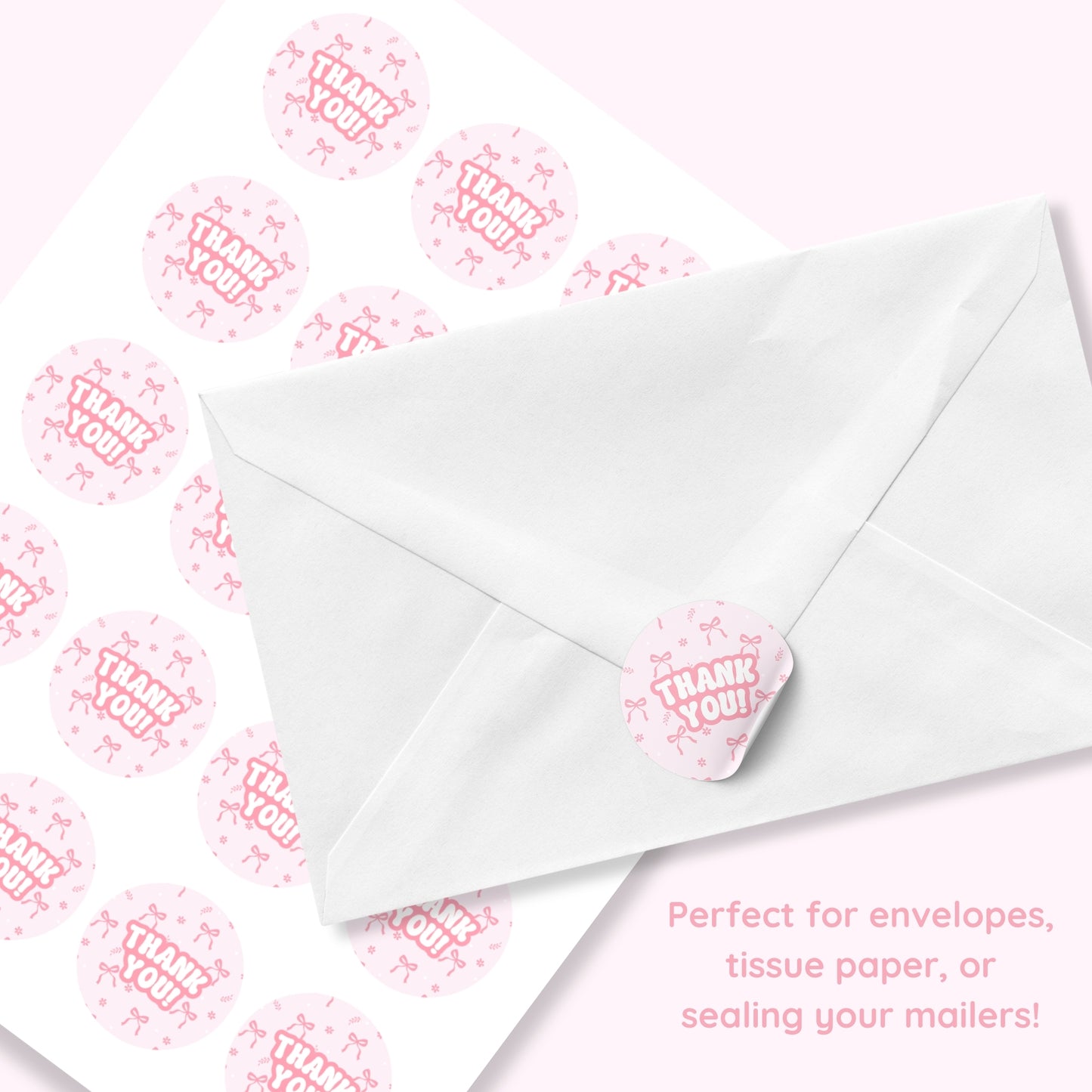 Pink Bow Thank You Stickers