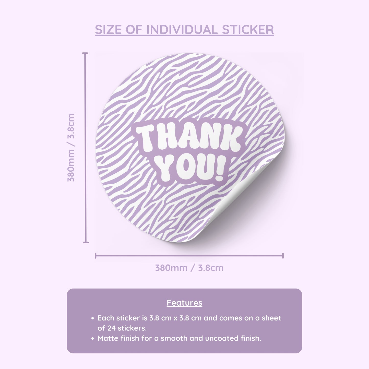 Purple Zebra Thank You Stickers
