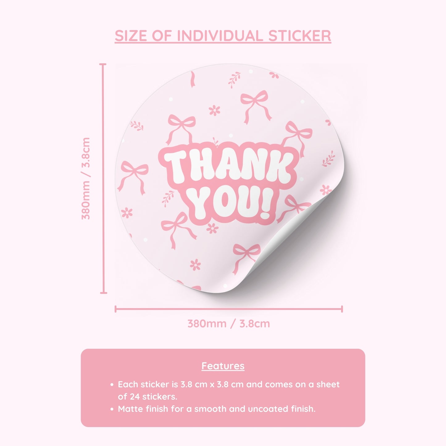 Pink Bow Thank You Stickers