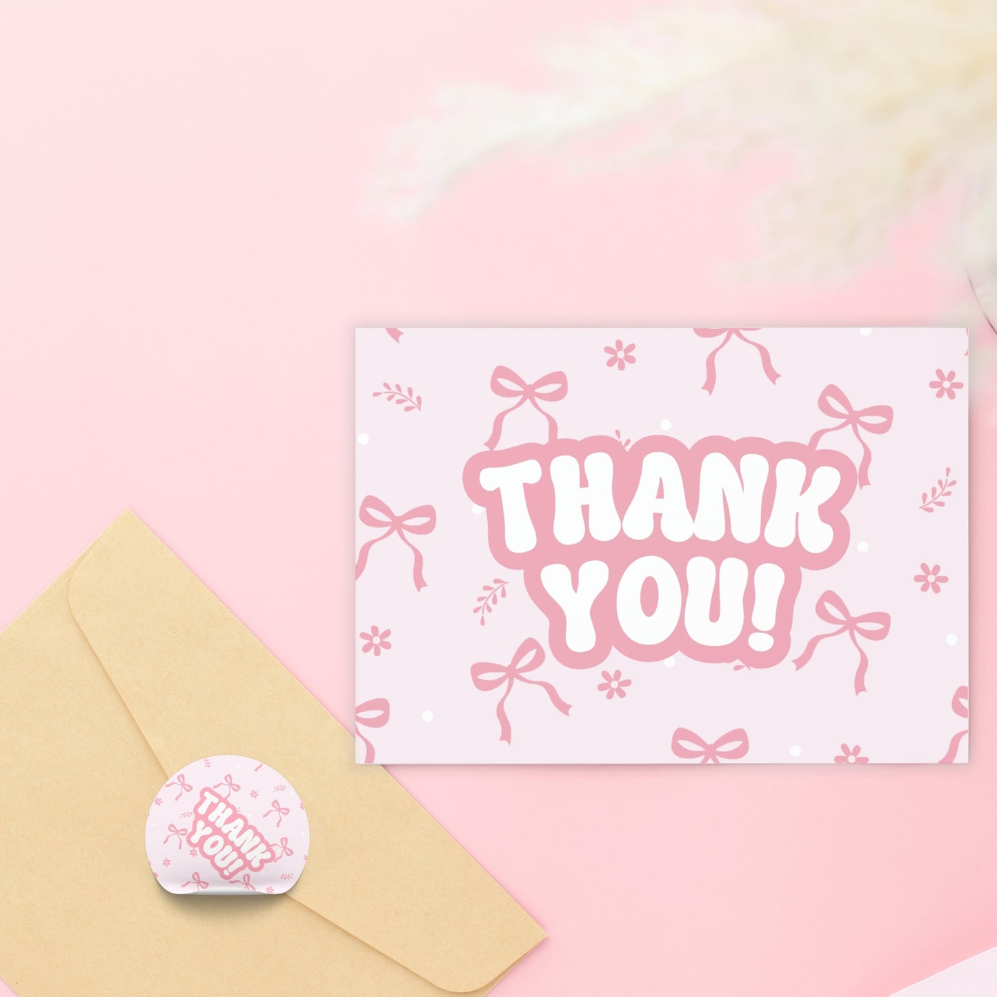Pink Bow Thank You Stickers